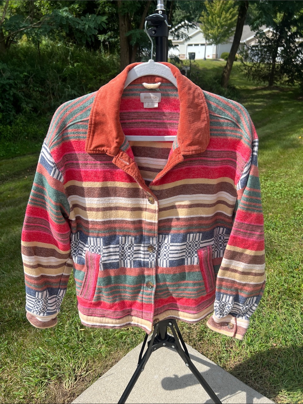 Brixton Benito Southwestern Style Multicolor Striped Corduroy Collar Jacket - Picture 2 of 15
